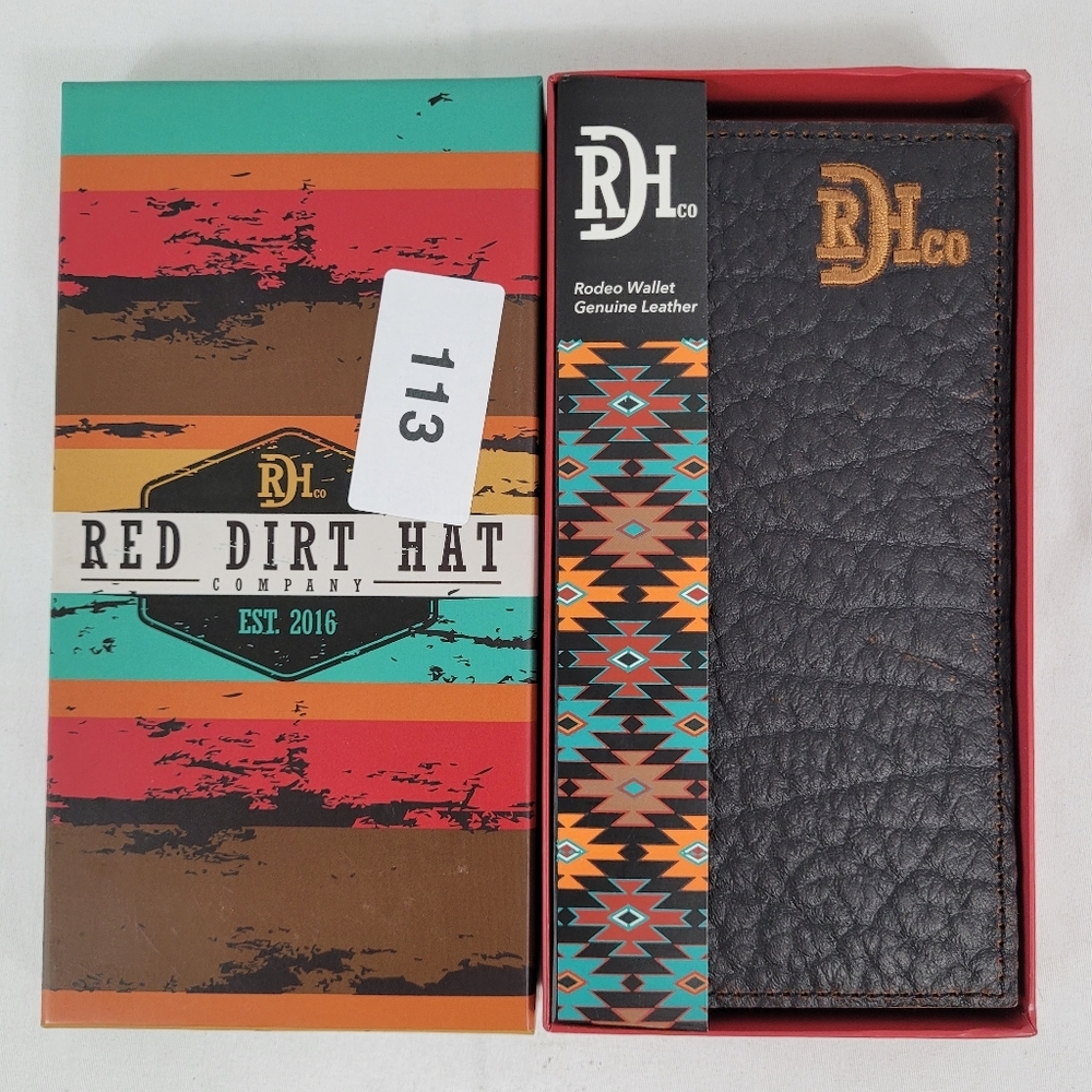 Red Dirt Western Mens Wallet Rodeo Bison Grain Leather Logo Brown 22228876W1 NIB